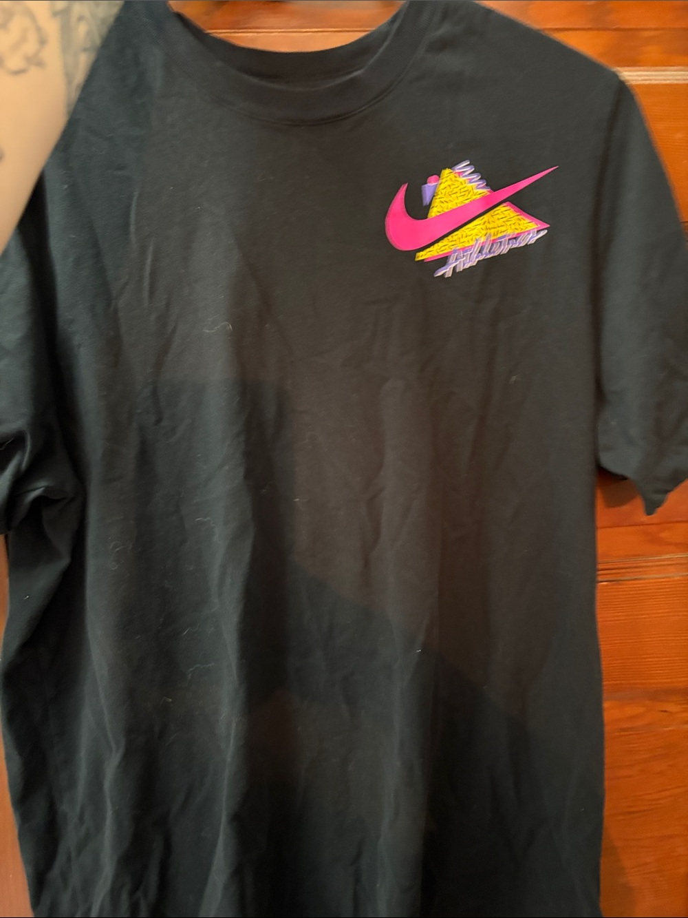 Nike Black Short Sleeve Tee with Pink Swoosh and Yellow Accent